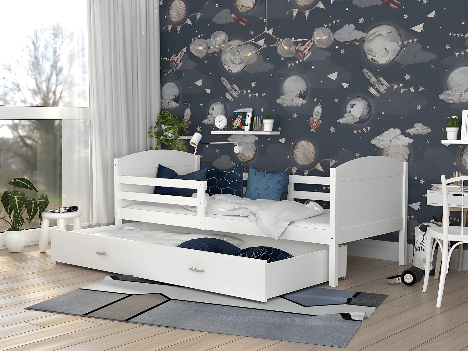 Lit Enfant Mateo 90x190 Blanc - blanc Livré avec sommiers, tiroir et matelas en mousse de 7cm