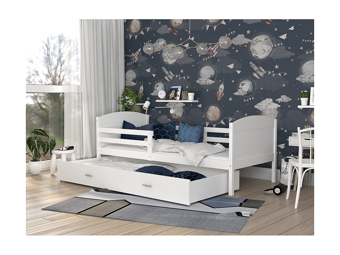 Lit Enfant Mateo 90x190 tiroir + Matelas Blanc - blanc