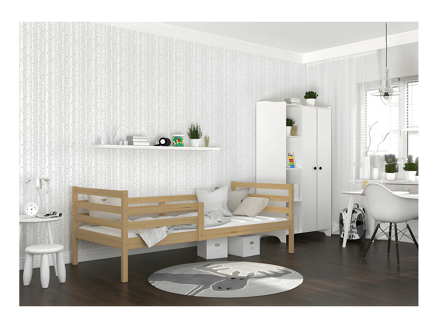 Lit Enfant Mika 90x190 Pin Livré avec sommiers