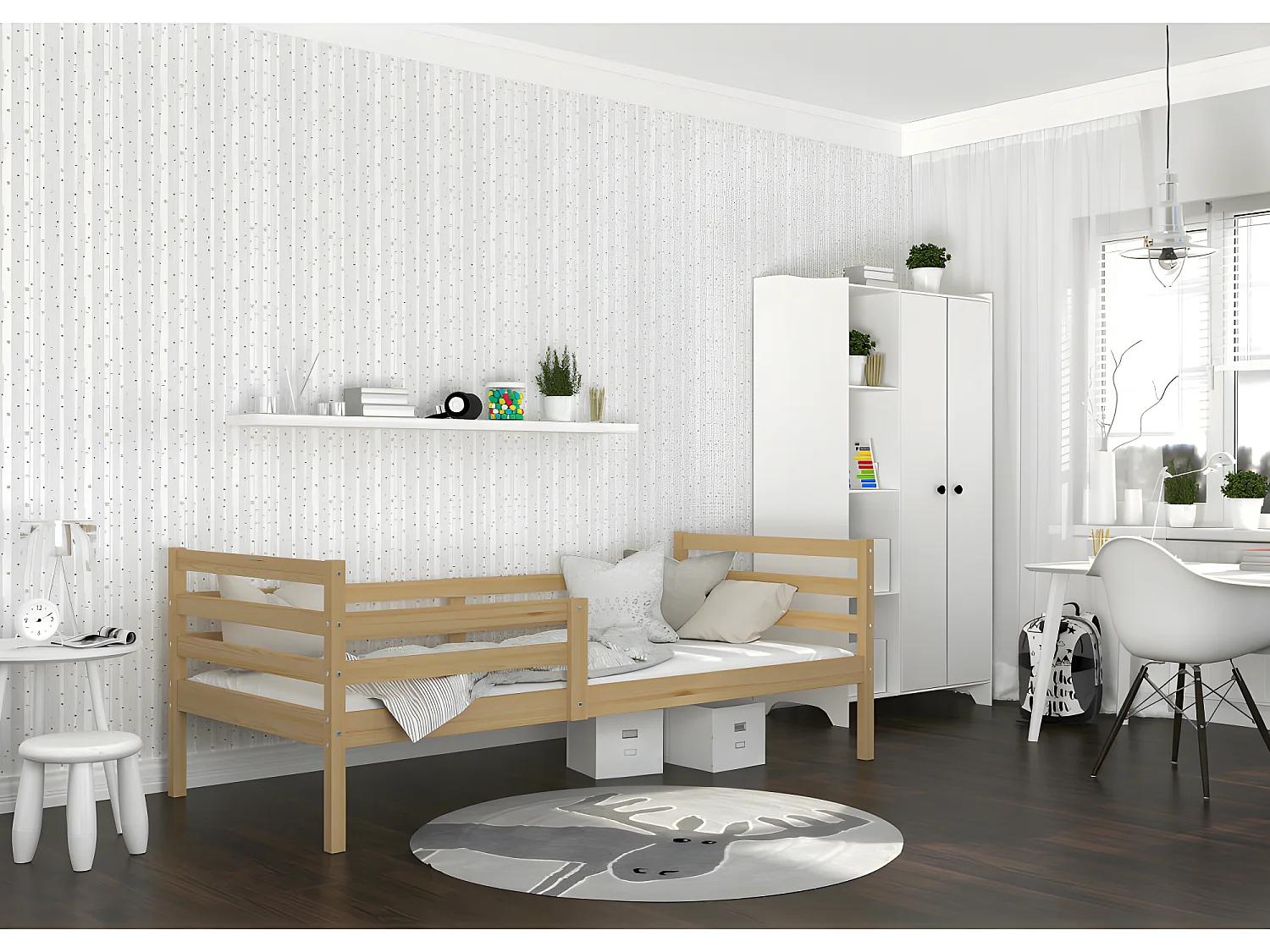 Lit Enfant Mika 90x190 Pin Livré avec sommiers