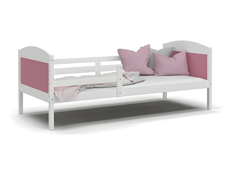 Lit Enfant Mati 90x190 Blanc - rose Livré avec sommiers