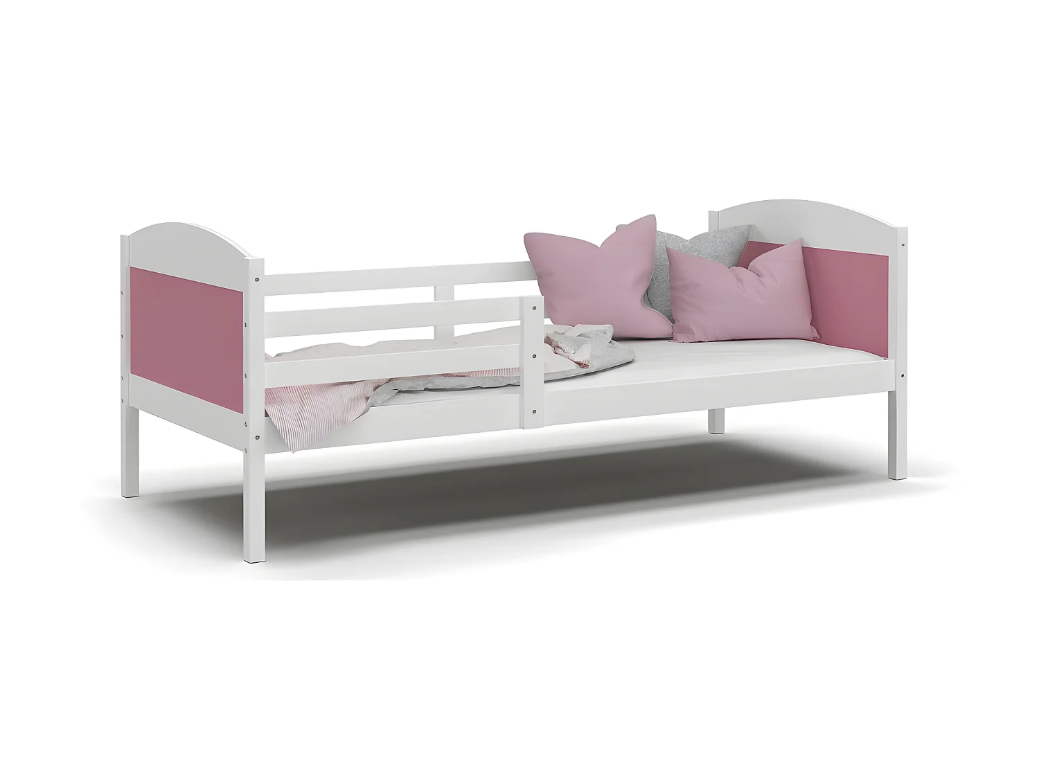 Lit Enfant Mati 90x190 Blanc - rose Livré avec sommiers
