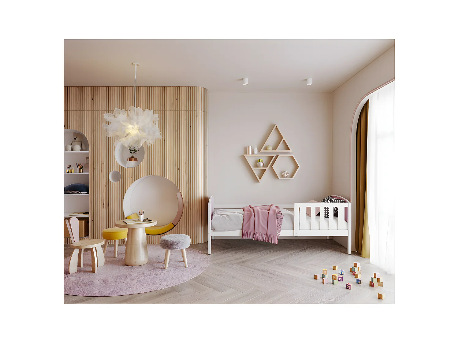 Lit Enfant Tom 90x190 Blanc - rose Livré avec sommiers