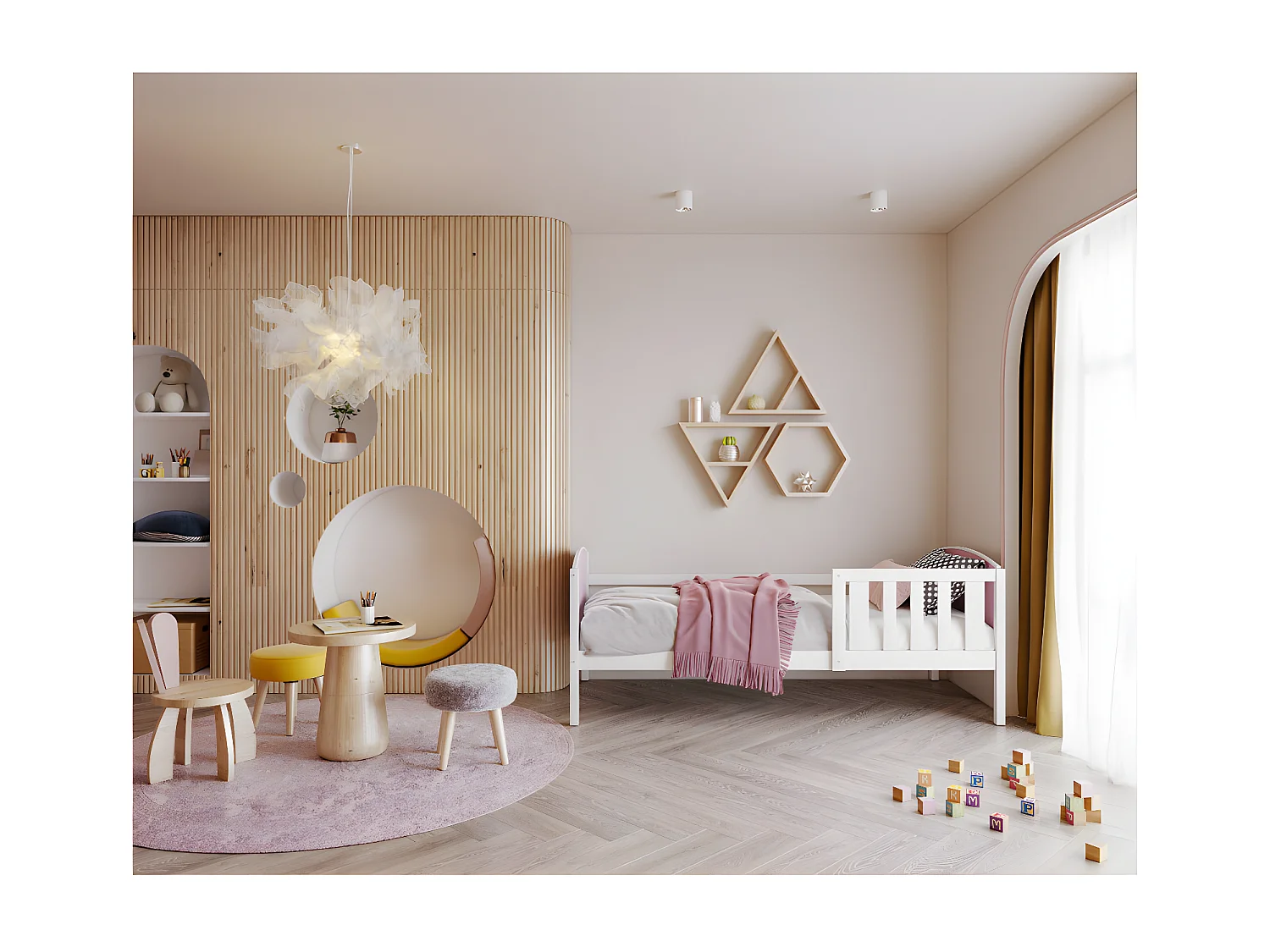 Lit Enfant Tom 90x190 Blanc - rose Livré avec sommiers