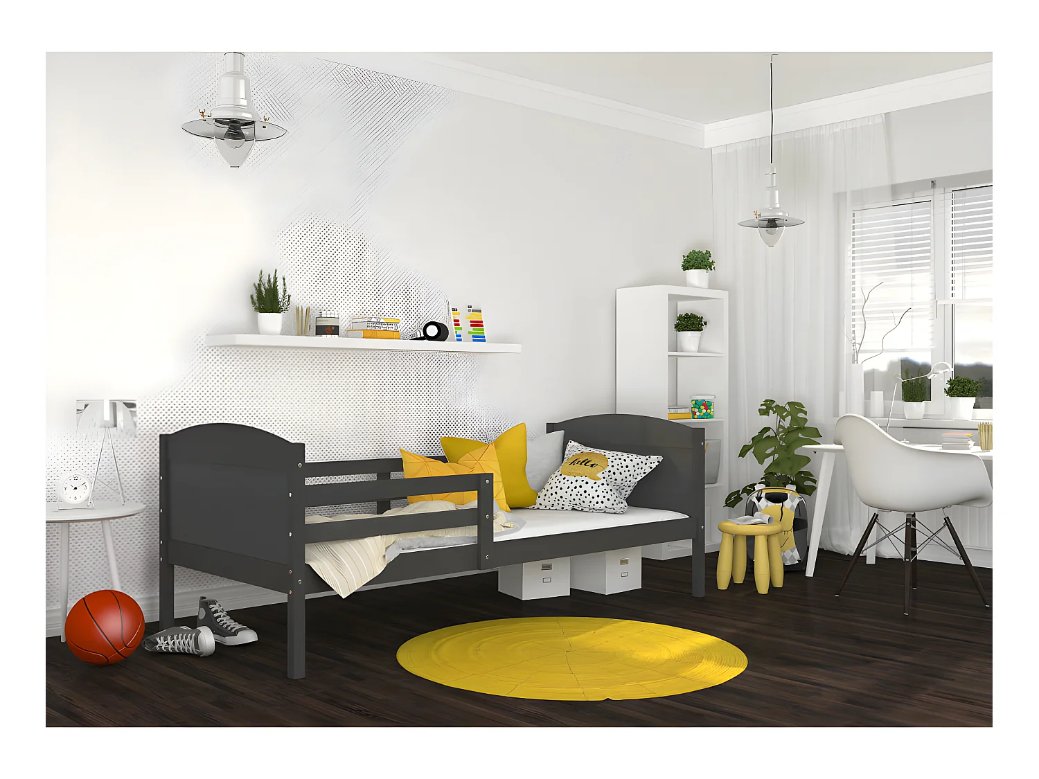 Lit Enfant Mati 90x190 Gris - gris Livré avec sommiers