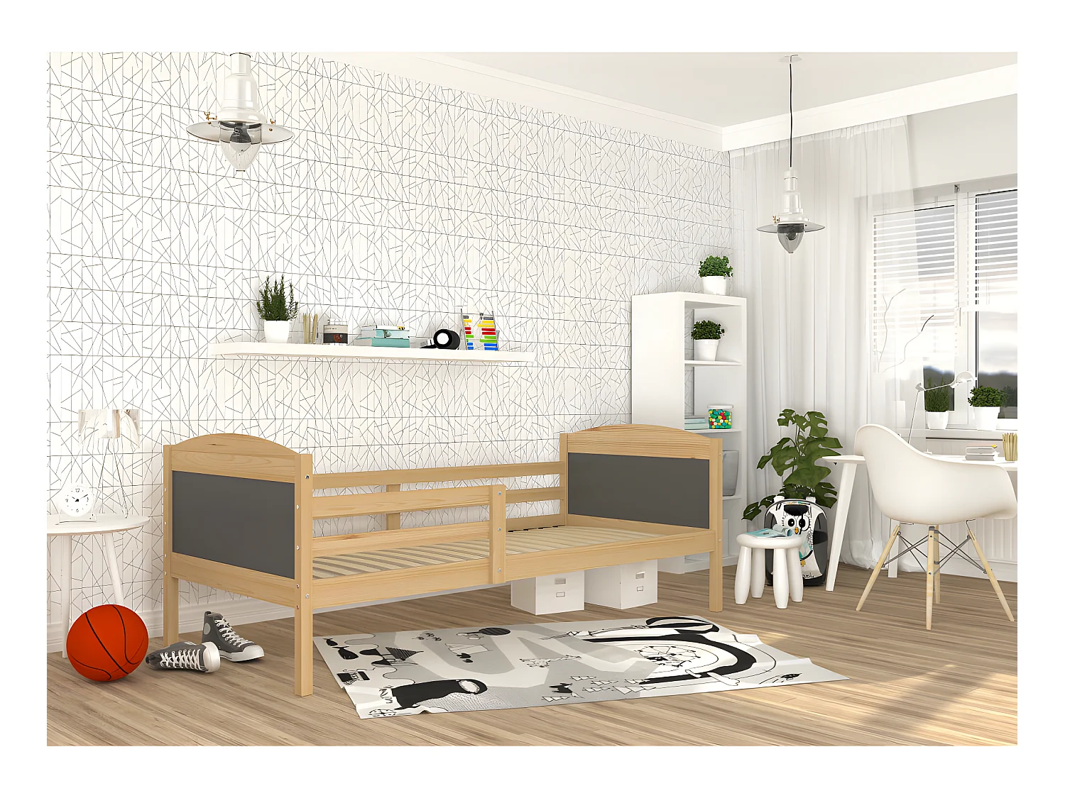 Lit Enfant Mati 90x190 Pin - gris Livré avec sommiers