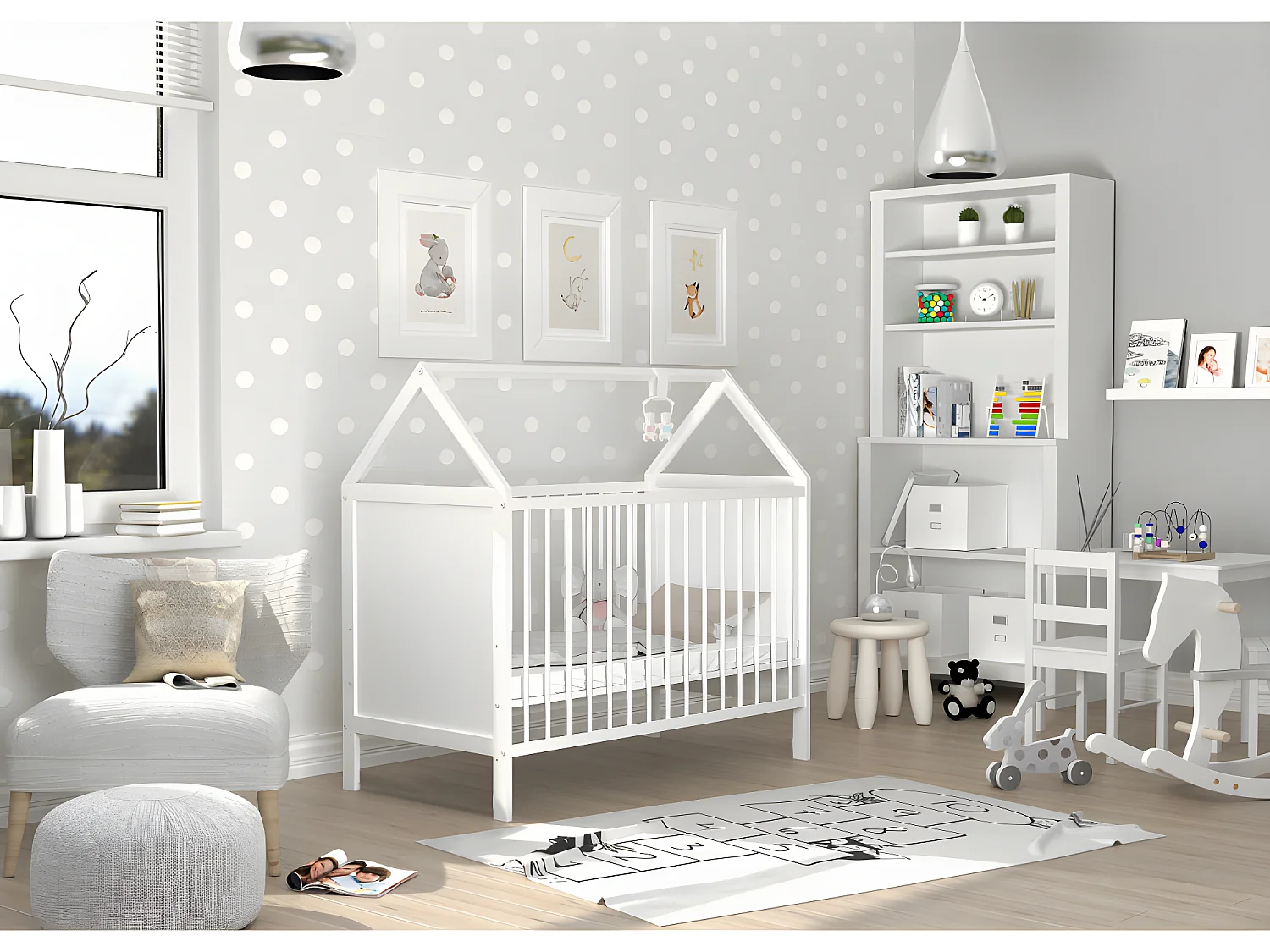 Lit Bébé Cabane Amelia  60x120 + Matelas Blanc