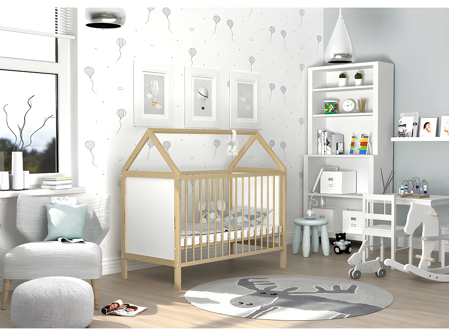 Lit Bébé Cabane Amelia 60x120 Pin - blanc