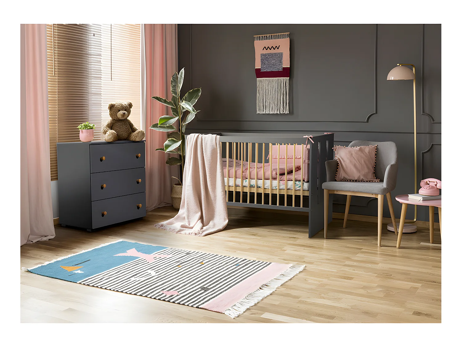 Lit Bébé Paula  60x120  Pin -  Pin - gris