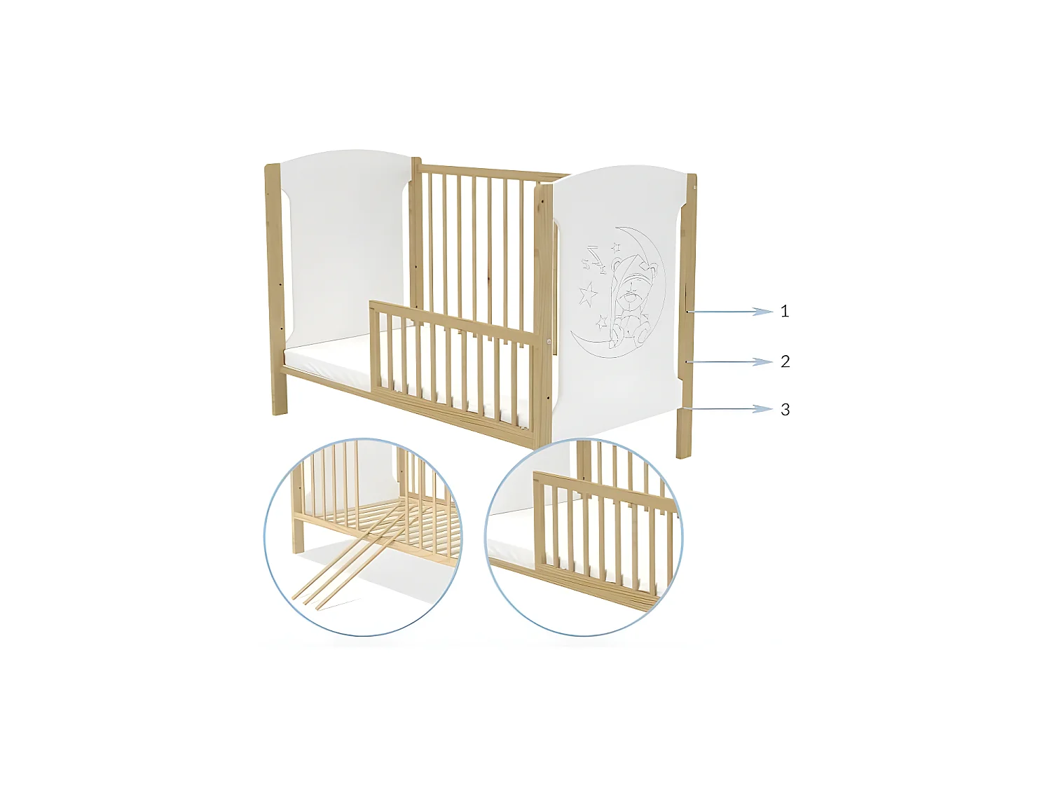 Lit Bébé Tola 02  60x120 Pin - blanc