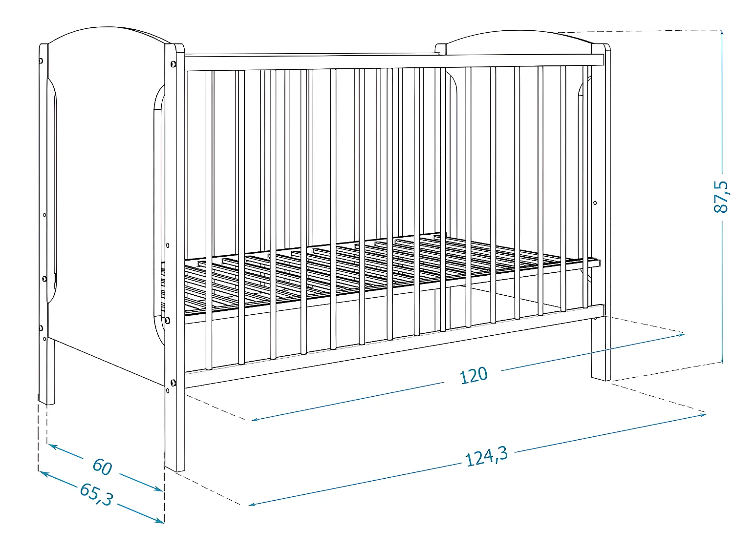 Lit Bébé Tola 02  60x120 Pin - blanc