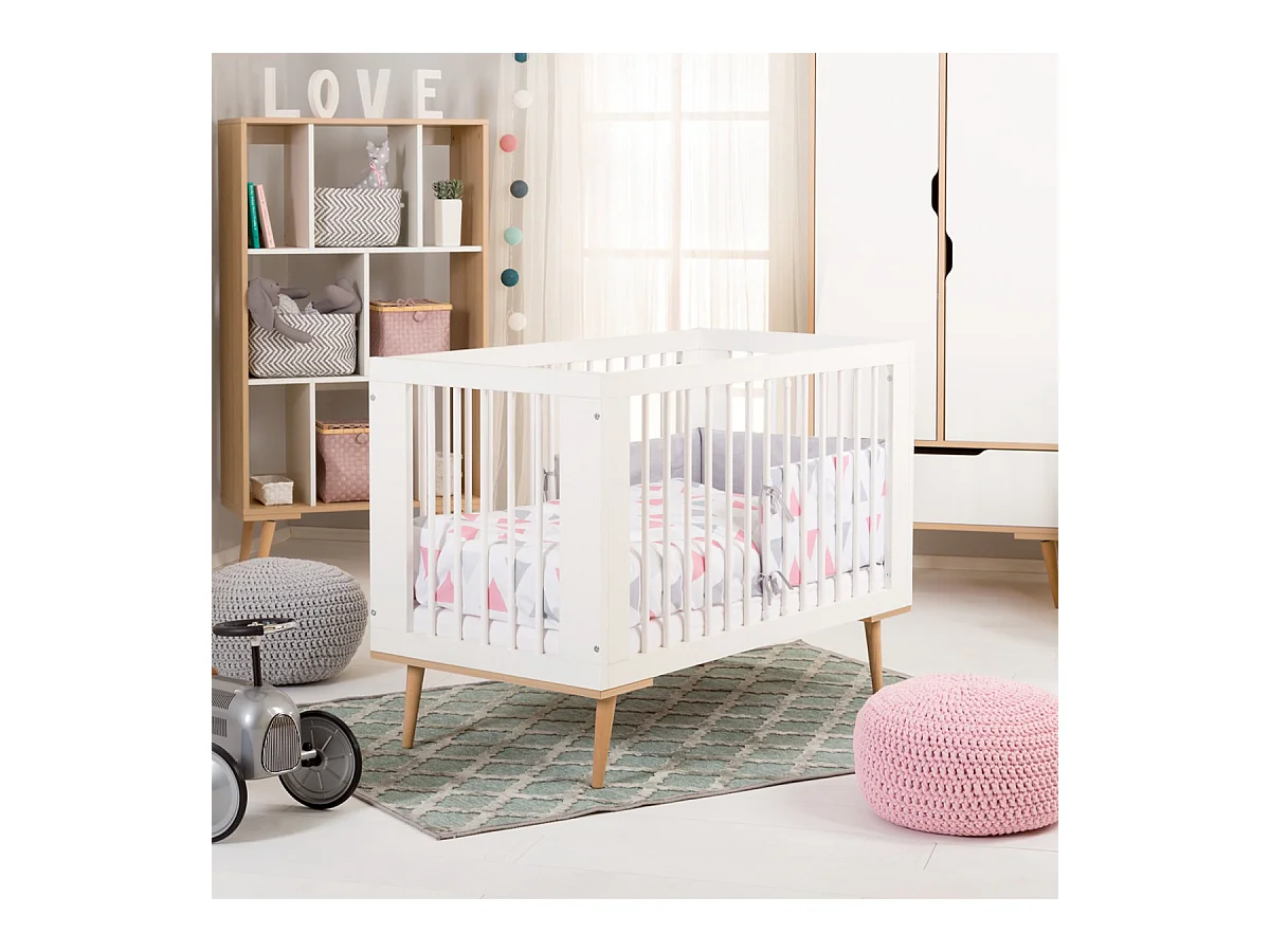 Lit Bébé Sofie Pin + Blanc 60x120 Pin - blanc