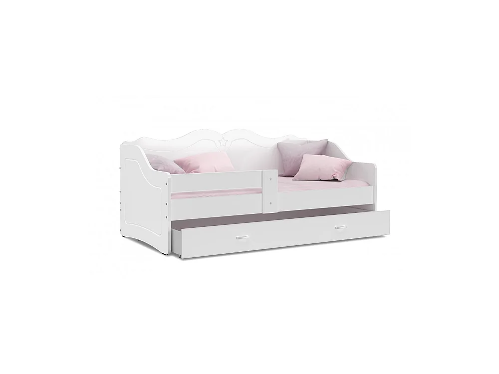 Lit Enfant Lily 80x160 Blanc Livré avec sommiers, tiroir et matelas en mousse de 7cm
