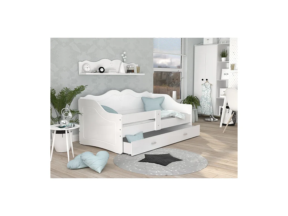 Lit Enfant Lily 80x160 Blanc Livré avec sommiers, tiroir et matelas en mousse de 7cm