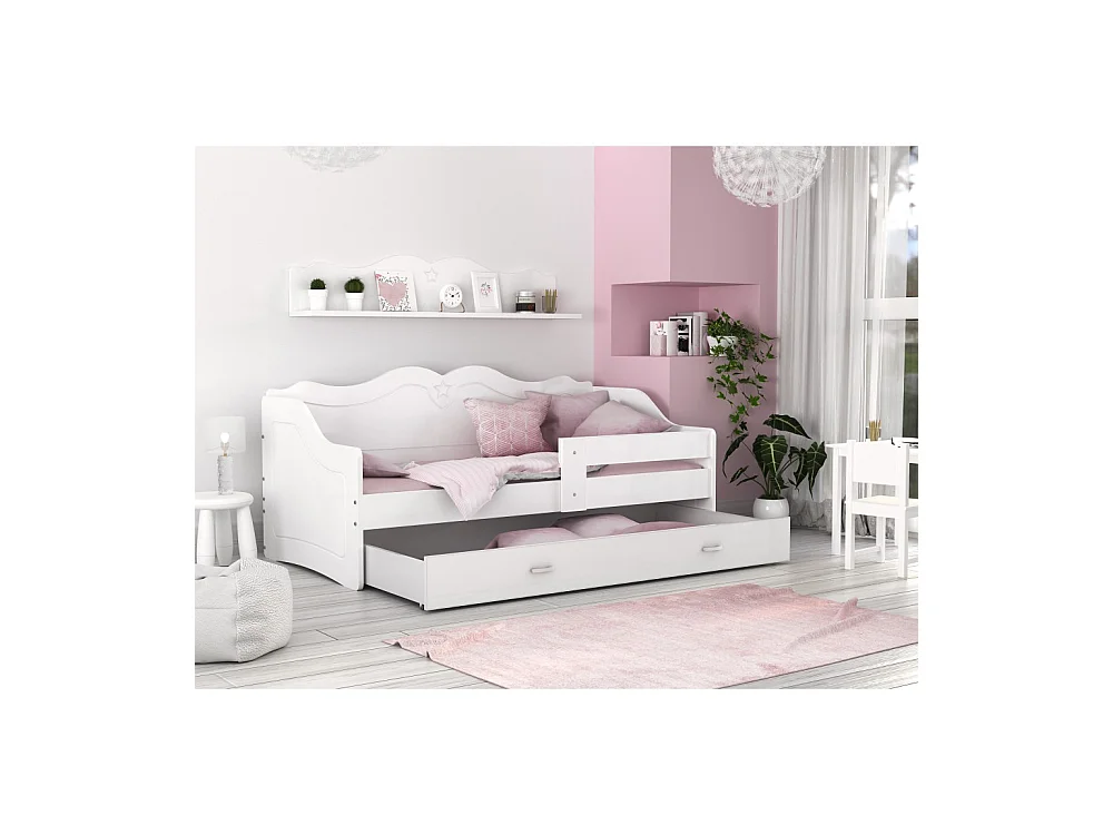Lit Enfant Lily 80x160 Blanc Livré avec sommiers, tiroir et matelas en mousse de 7cm
