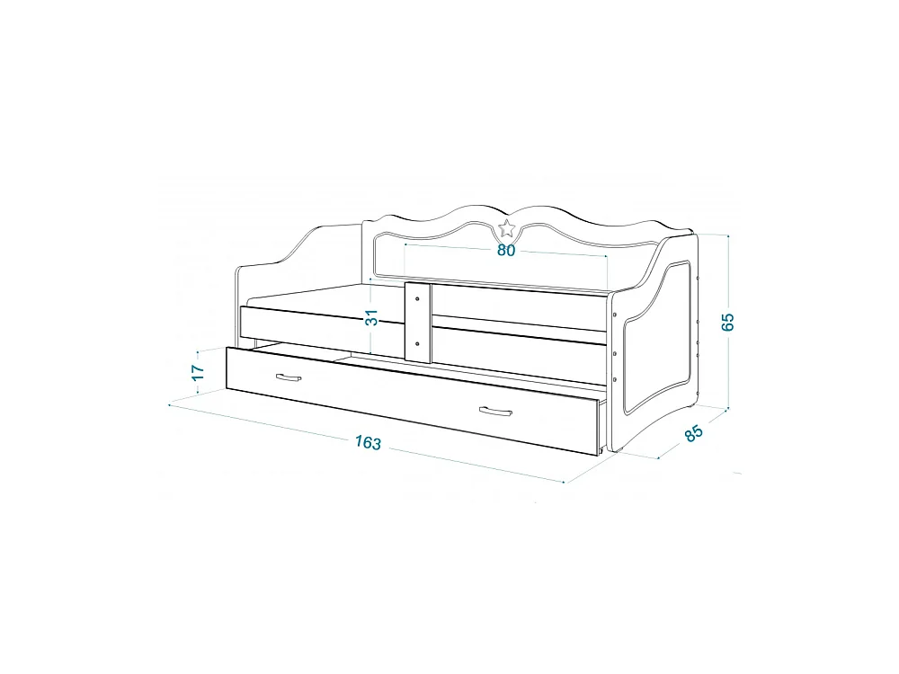 Lit Enfant Lily 80x160 Blanc Livré avec sommiers, tiroir et matelas en mousse de 7cm
