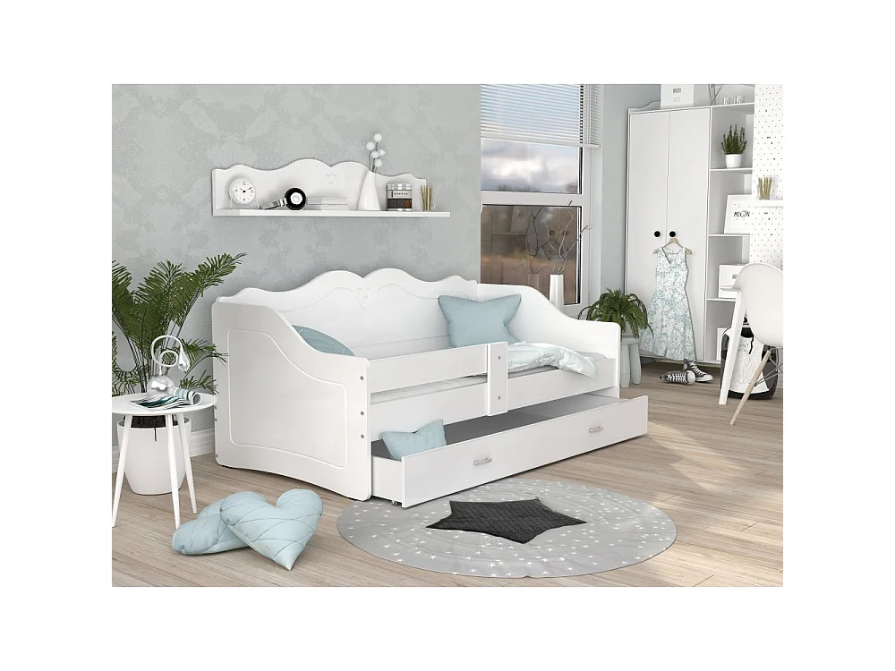 Lit Enfant Lily 80x160 Blanc Livré avec sommiers, tiroir et matelas en mousse de 7cm