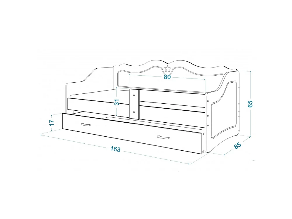 Lit Enfant Lily 80x160 Blanc Livré avec sommiers, tiroir et matelas en mousse de 7cm