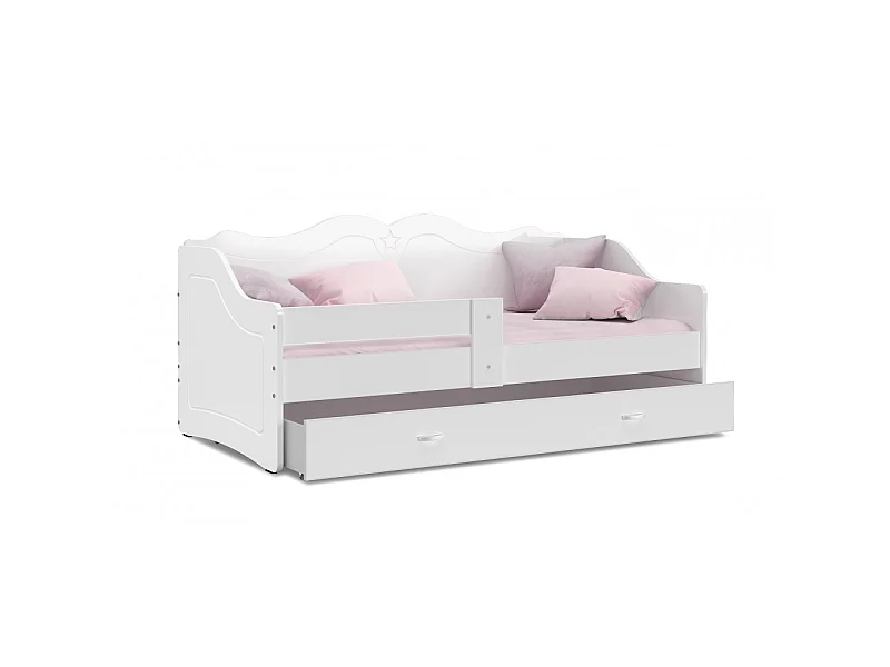 Lit Enfant Lily 80x160 Blanc Livré avec sommiers, tiroir et matelas en mousse de 7cm