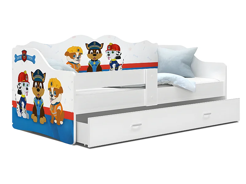 Lit Banquette Neli Pat Patrouille 80x160 Blanc Livré avec sommiers, tiroir et matelas en mousse de 7cm