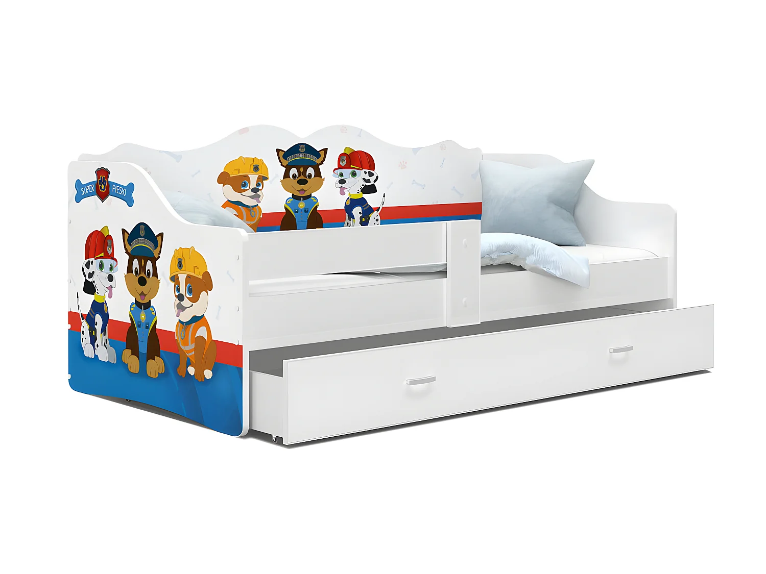 Lit Banquette Neli Pat Patrouille 80x160 Blanc Livré avec sommiers, tiroir et matelas en mousse de 7cm