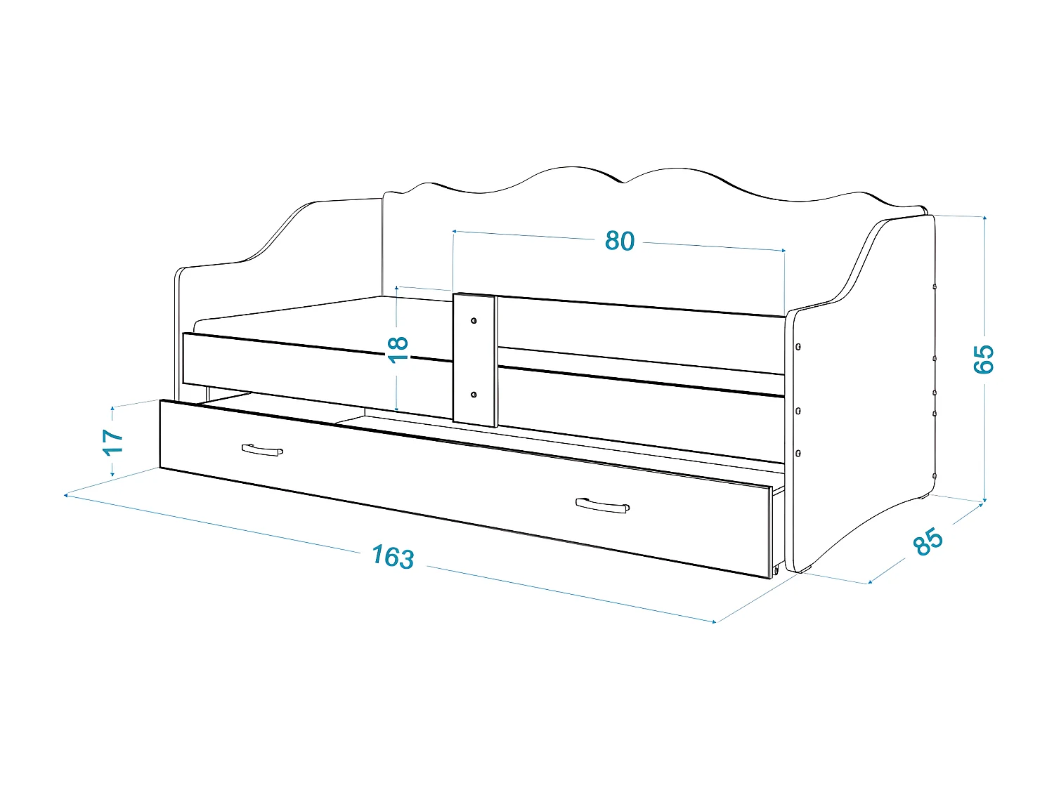 Lit Banquette Neli Pat Patrouille 80x160 Blanc Livré avec sommiers, tiroir et matelas en mousse de 7cm