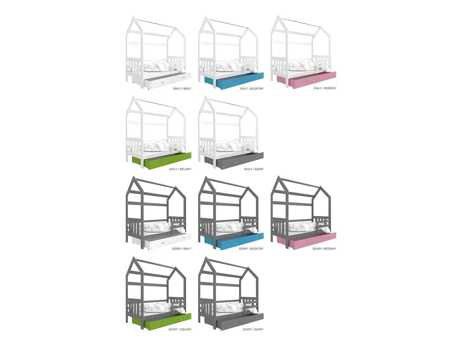 Lit Cabane 2  80x160 Gris - rose Livré avec sommiers, tiroir et matelas en mousse de 7cm