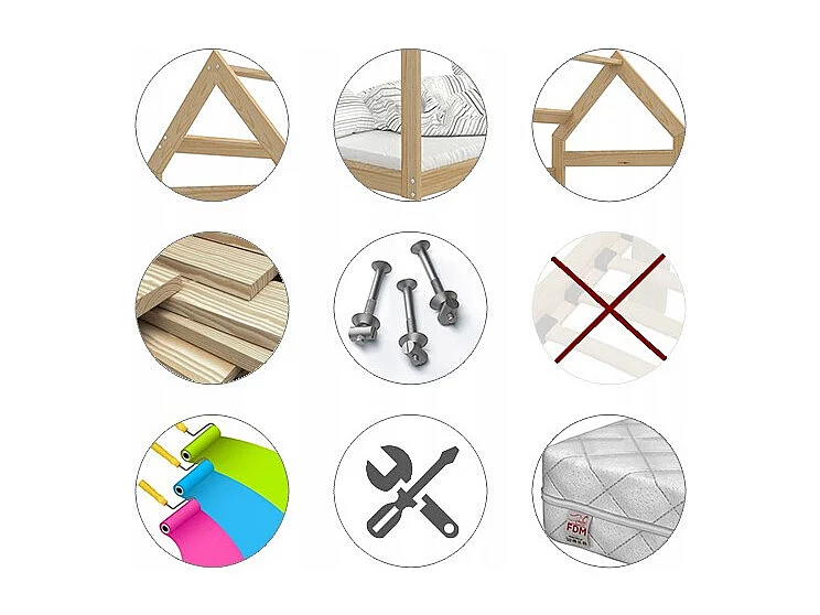 Lit Cabane 2  80x160 Pin - vert Livré avec sommiers, tiroir et matelas en mousse de 7cm