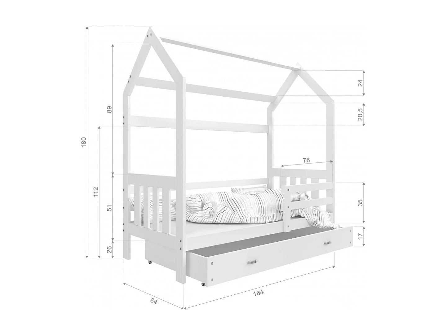 Lit Cabane 2  80x160 Pin - rose Livré avec sommiers, tiroir et matelas en mousse de 7cm