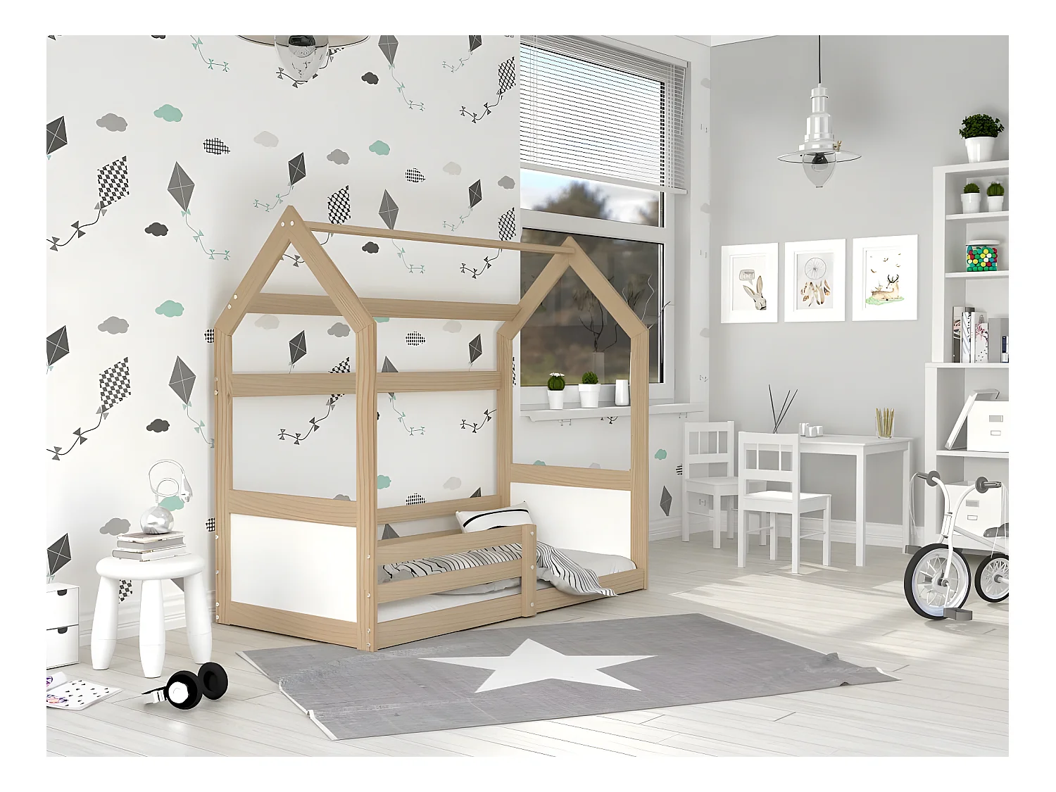 Lit Cabane Miki  80x160 Pin-blanc Pin - blanc Livré avec sommiers