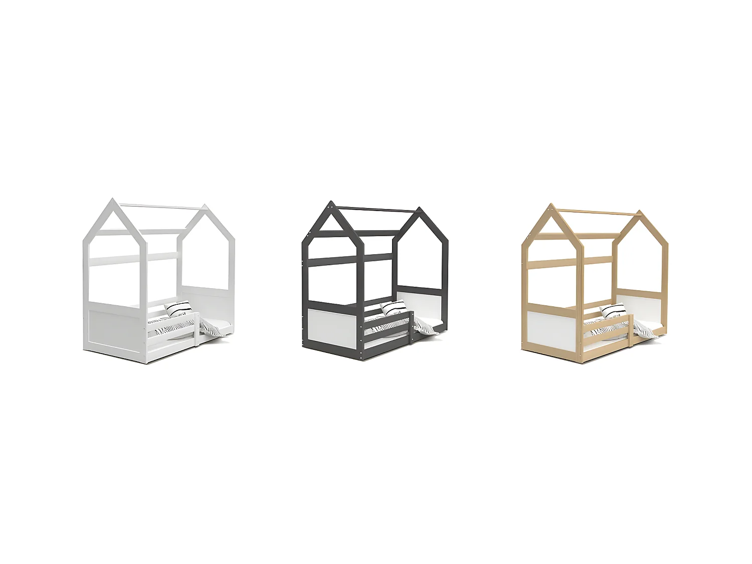 Lit Cabane Miki  80x160 Pin-blanc Pin - blanc Livré avec sommiers