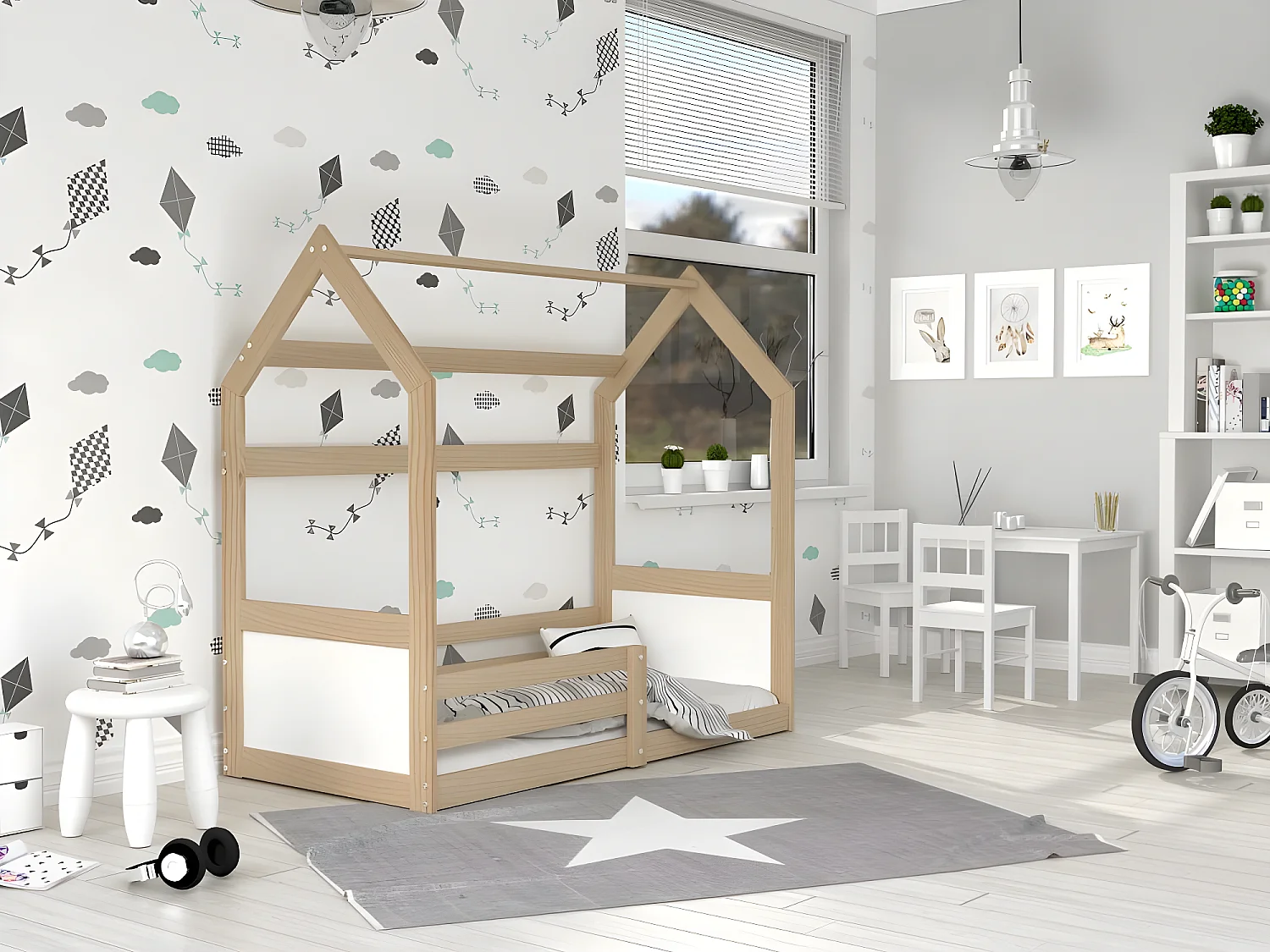 Lit Cabane Miki  80x160 Pin-blanc Pin - blanc Livré avec sommiers