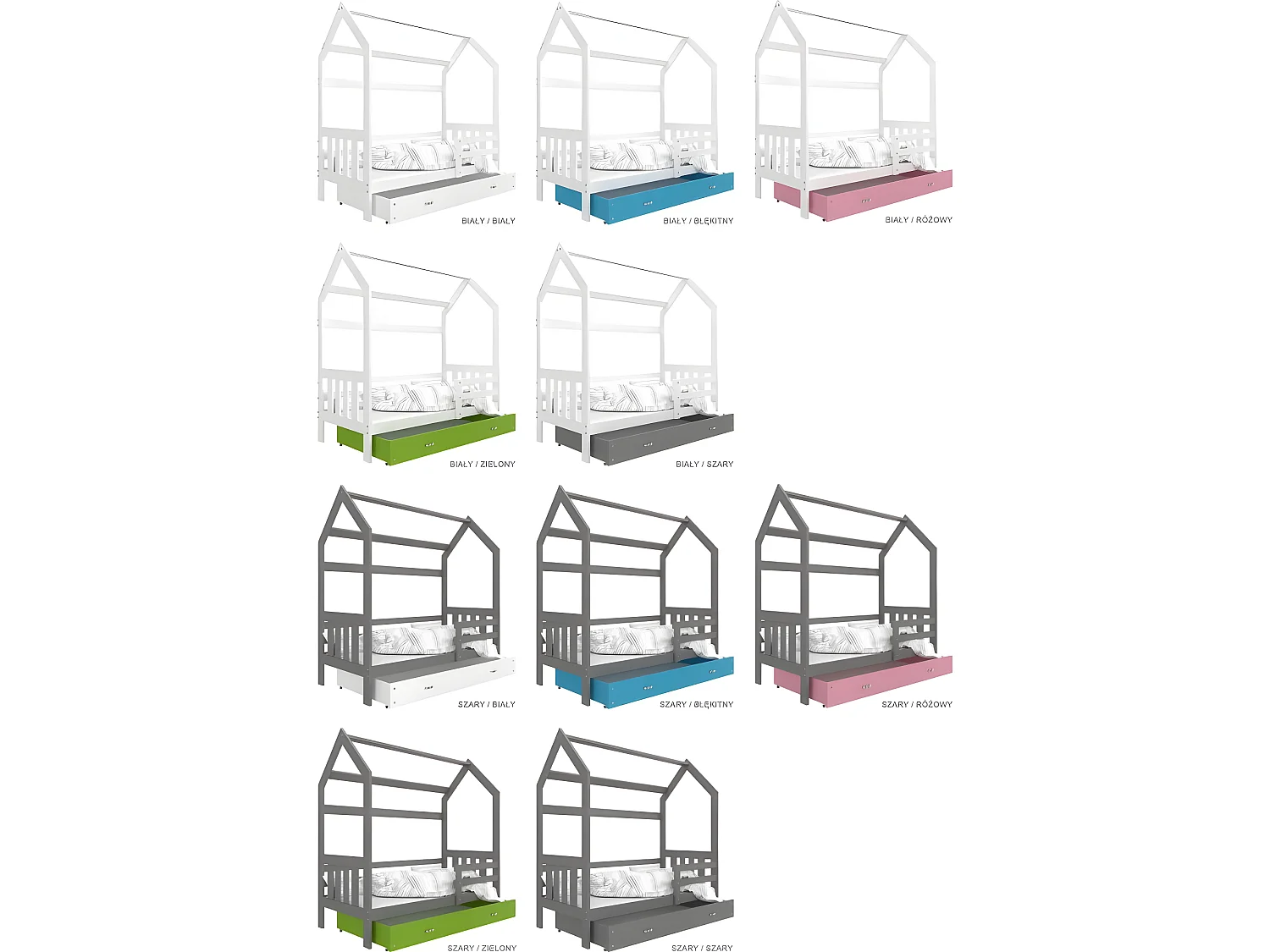 Lit Cabane 2  80x160 Gris - gris Livré avec sommiers, tiroir et matelas en mousse de 7cm