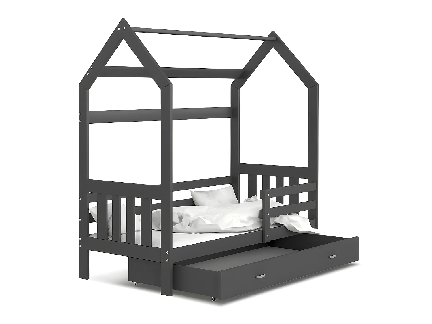 Lit Cabane 2  80x160 Gris - gris Livré avec sommiers, tiroir et matelas en mousse de 7cm