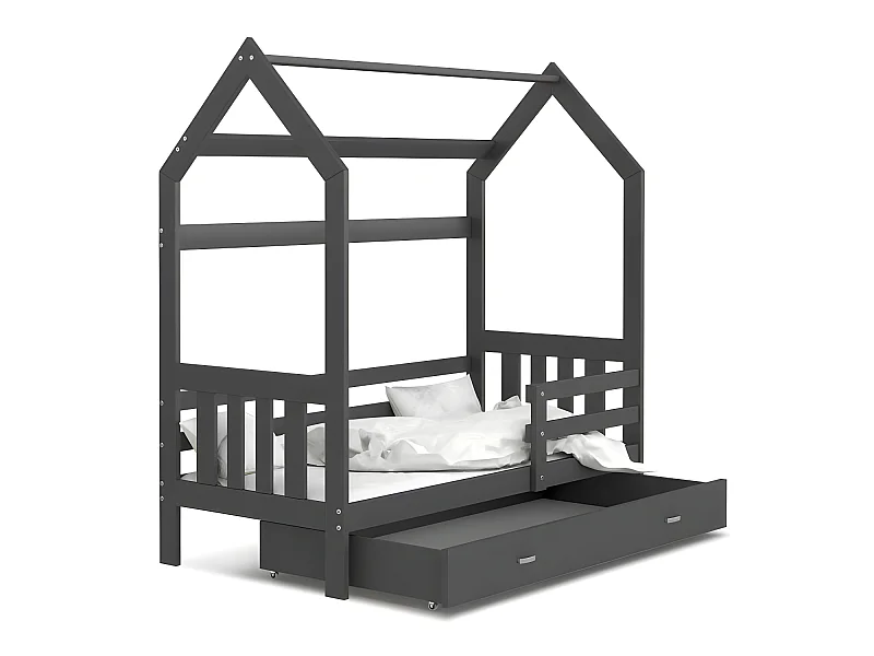 Lit Cabane 2  80x160 Gris - gris Livré avec sommiers, tiroir et matelas en mousse de 7cm
