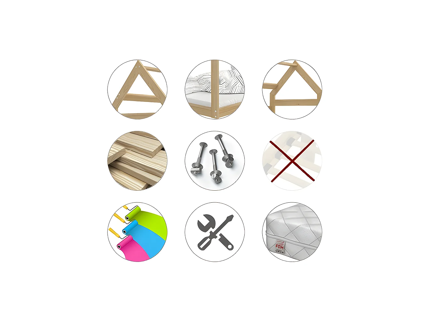 Lit Cabane 2  80x160 Gris - bleu Livré avec sommiers, tiroir et matelas en mousse de 7cm