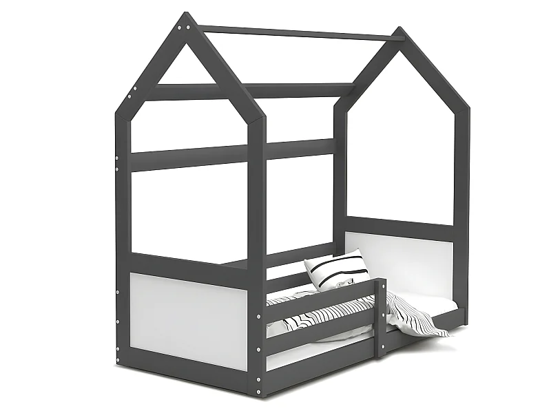 Lit Cabane Miki  80x160 -blanc Gris - blanc Livré avec sommiers