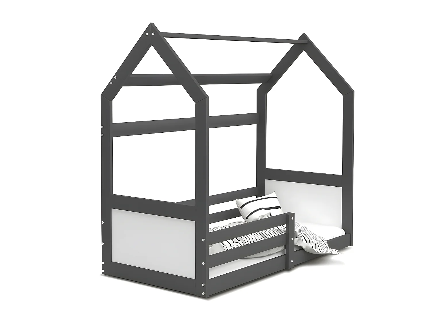 Lit Cabane Miki  80x160 -blanc Gris - blanc Livré avec sommiers