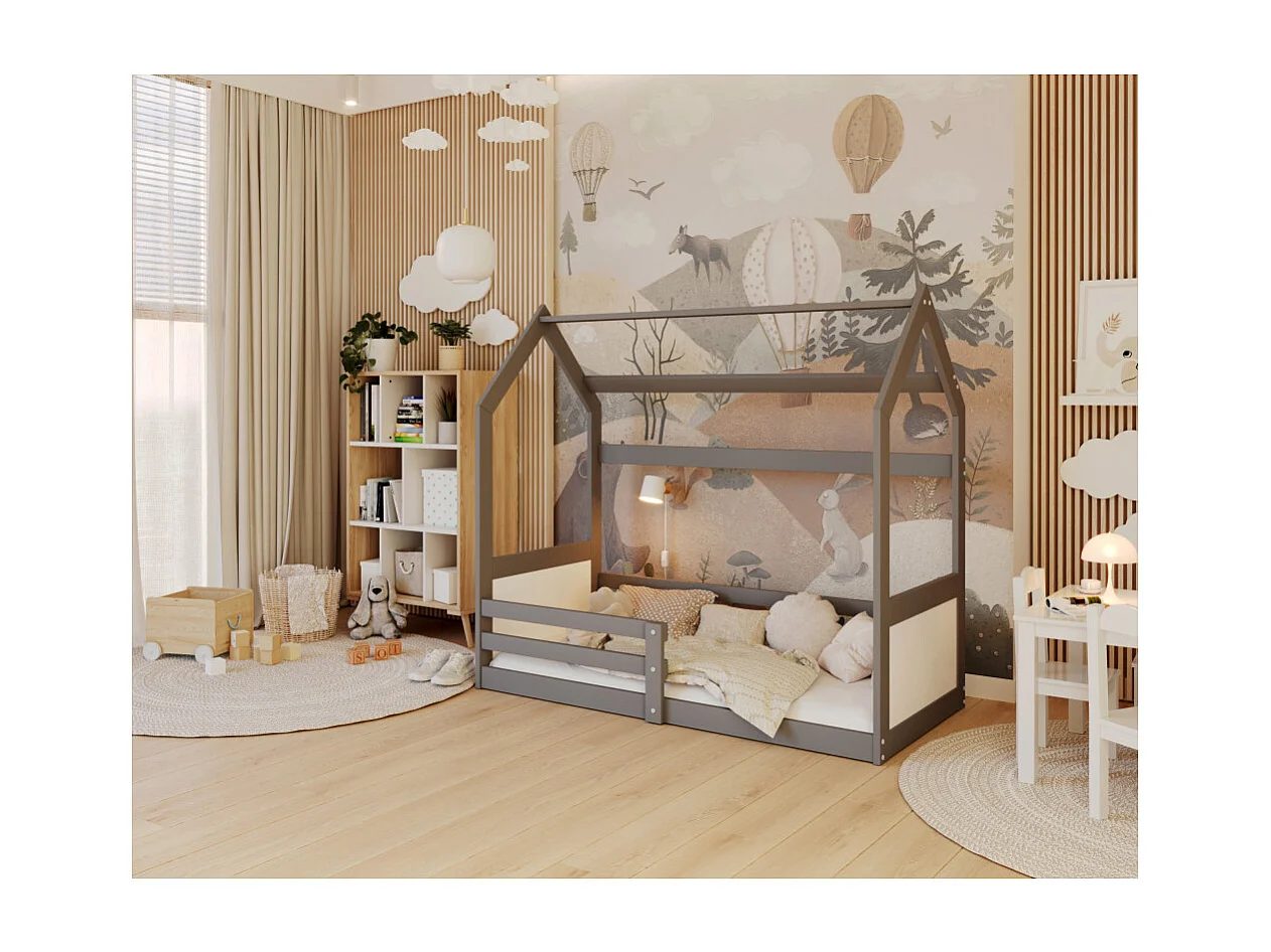 Lit Cabane Miki  80x160 -blanc Gris - blanc