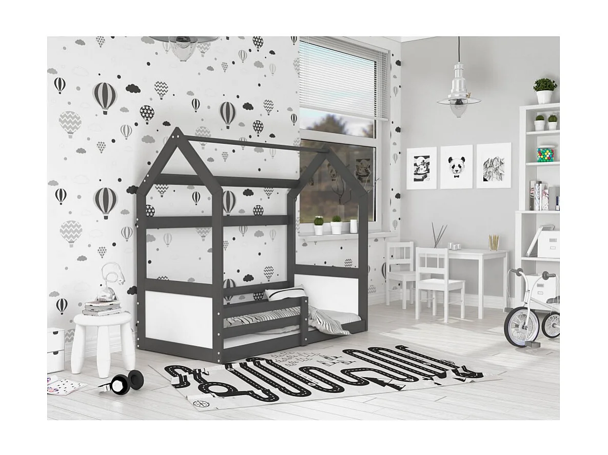 Lit Cabane Miki  80x160 -blanc Gris - blanc