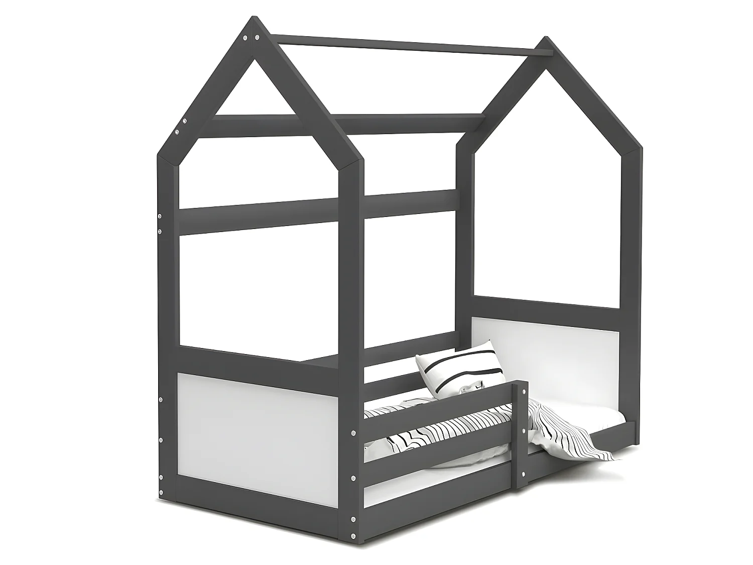 Lit Cabane Miki  80x160 -blanc Gris - blanc Livré avec sommiers