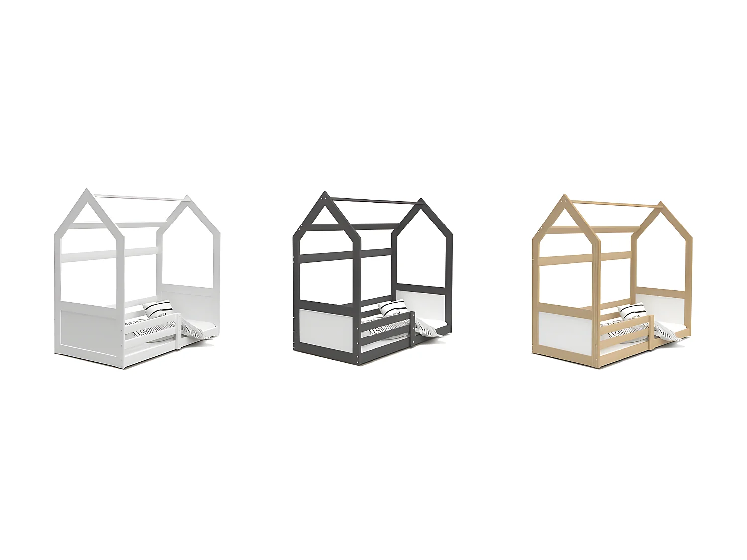 Lit Cabane Miki  80x160 -blanc Gris - blanc Livré avec sommiers