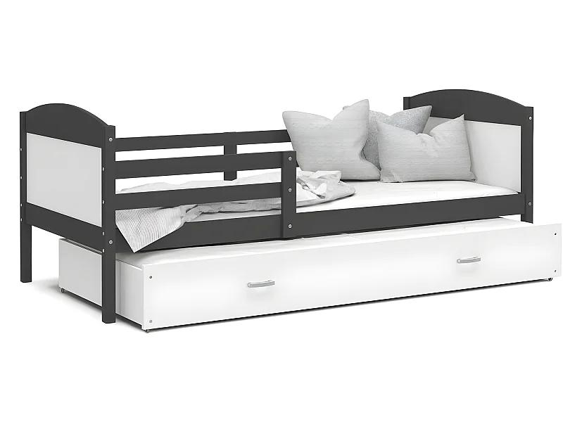 Lit Gigogne Mateo 90x190 Gris - blanc Livré avec sommiers, tiroir et matelas en mousse de 7cm