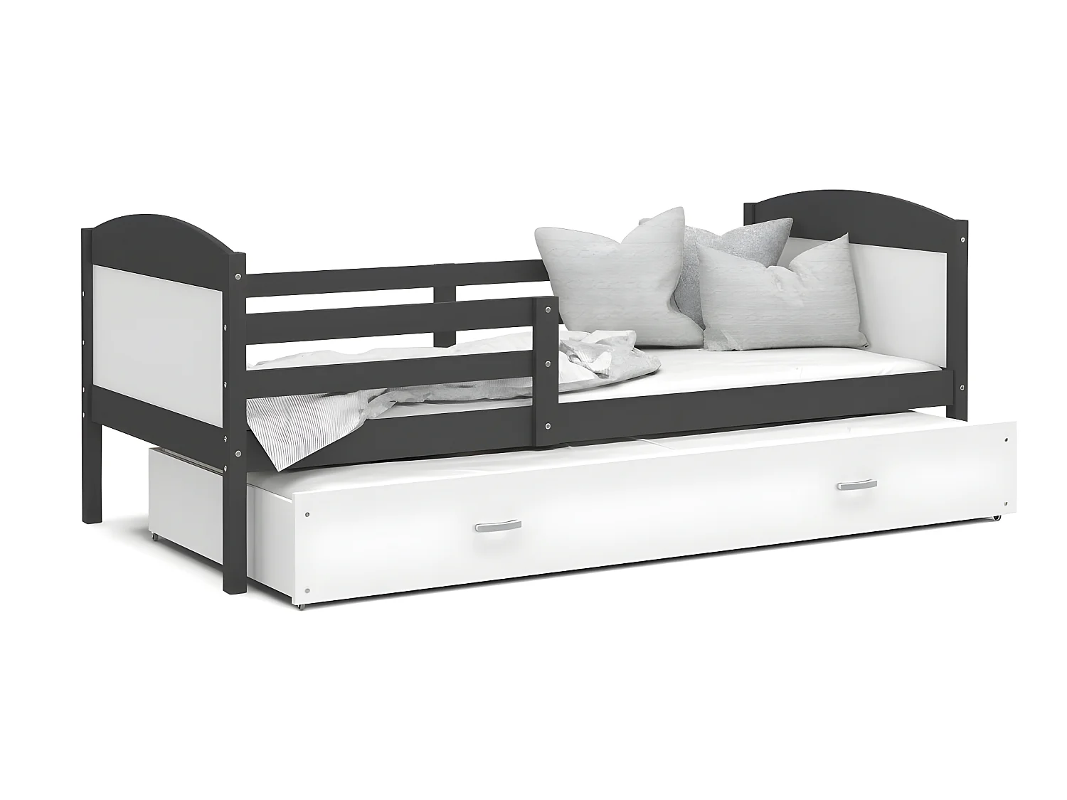 Lit Gigogne Mateo 90x190 Gris - blanc Livré avec sommiers, tiroir et matelas en mousse de 7cm