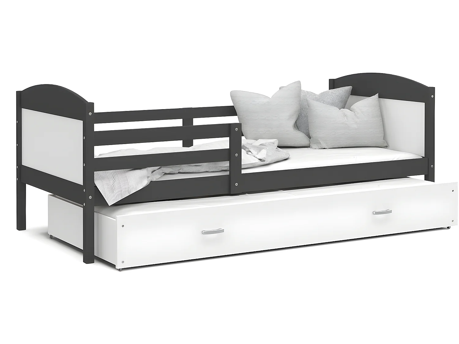 Lit Gigogne Mateo 90x190 Gris - blanc Livré avec sommiers, tiroir et matelas en mousse de 7cm