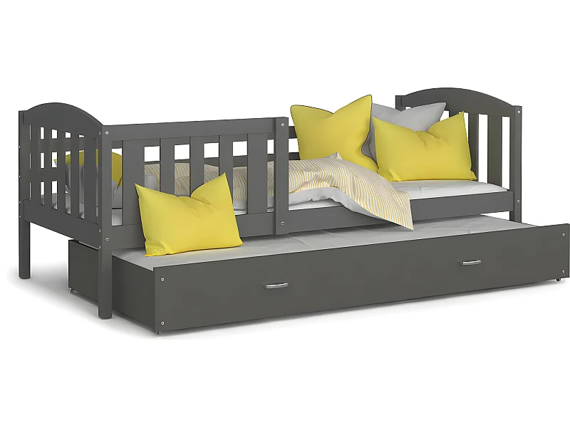 Lit Gigogne Teo 90x190 Gris - gris Livré avec sommiers, tiroir et matelas en mousse de 7cm