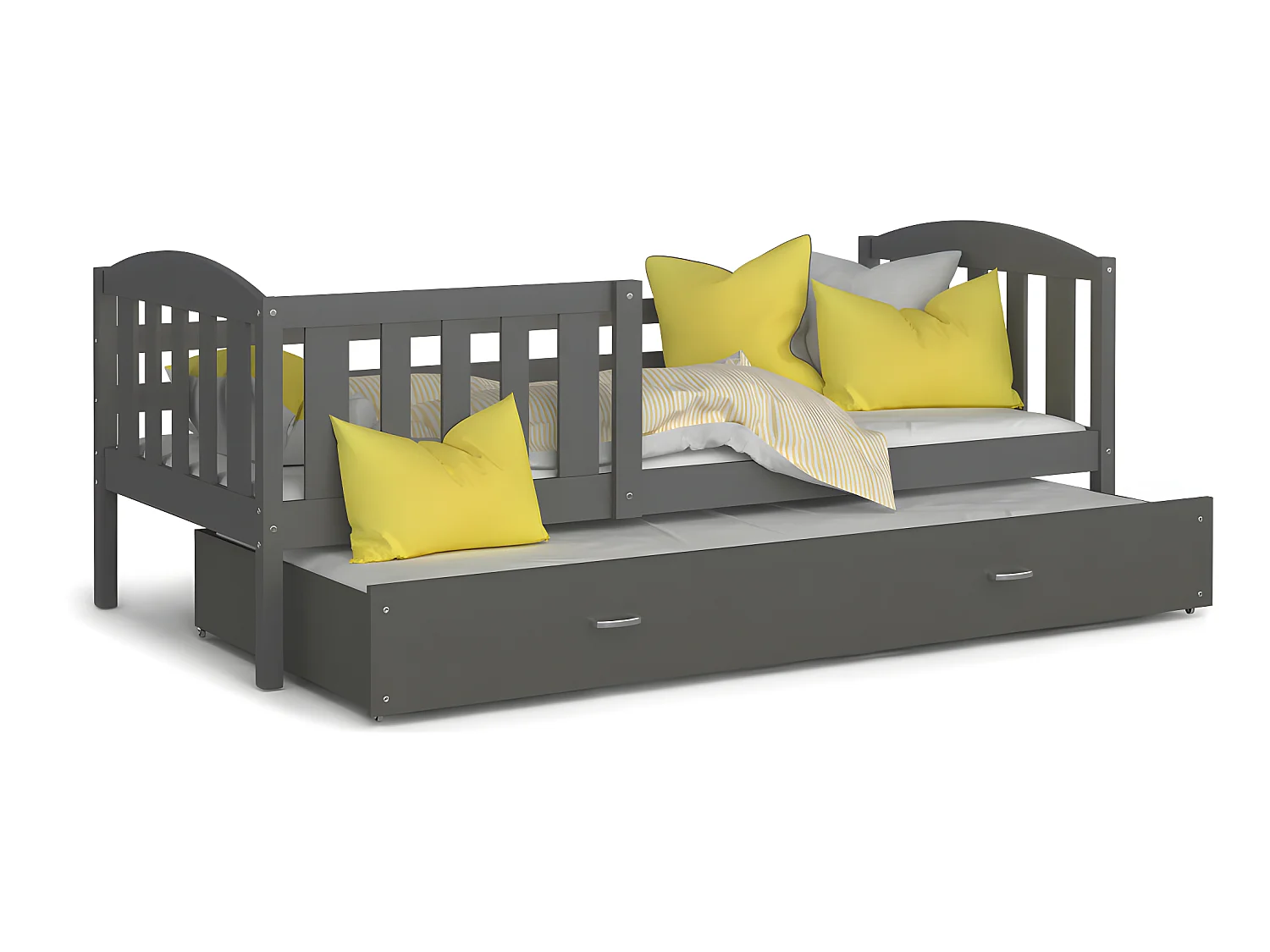 Lit Gigogne Teo 90x190 Gris - gris Livré avec sommiers, tiroir et matelas en mousse de 7cm