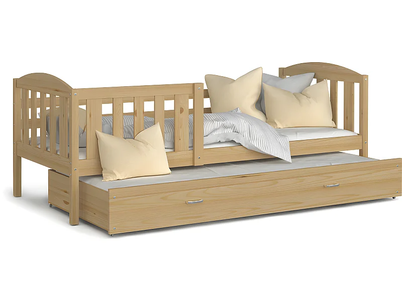 Lit Gigogne Teo 90x190 Pin Livré avec sommiers, tiroir et matelas en mousse de 7cm