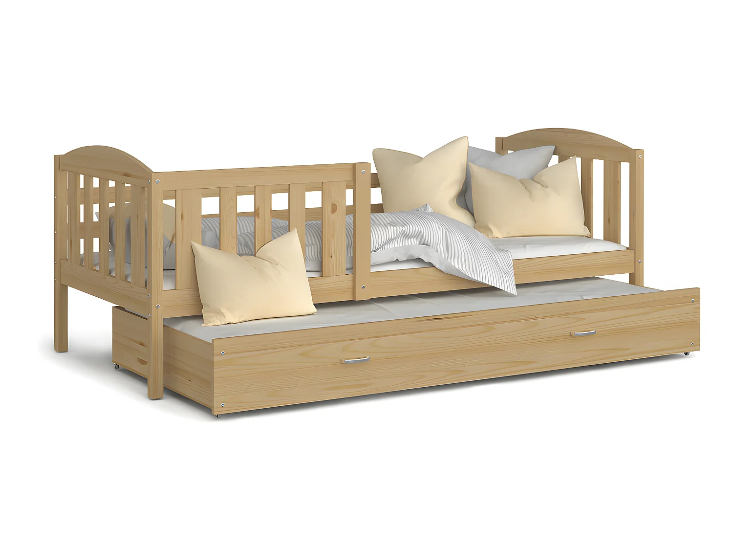 Lit Gigogne Teo 90x190 Pin Livré avec sommiers, tiroir et matelas en mousse de 7cm