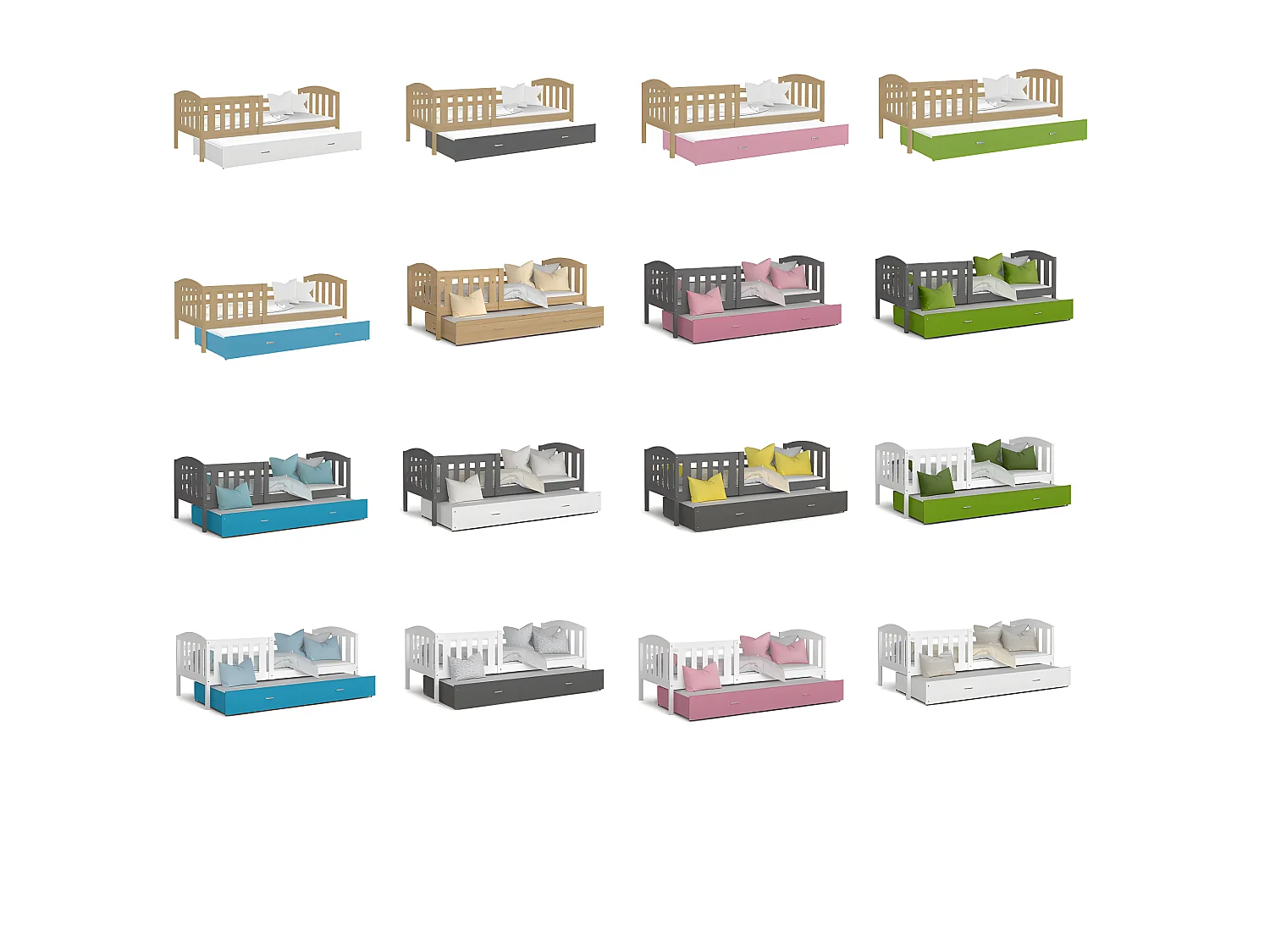 Lit Gigogne Teo 90x190 Pin Livré avec sommiers, tiroir et matelas en mousse de 7cm